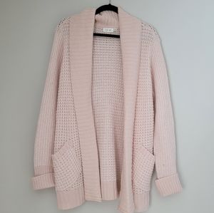 Light pink long cartigan chunky knit pockets RD style